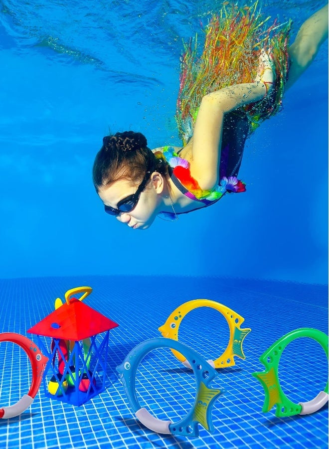 Pool Diving Toys, Kids Swimming Pool Toys Plastic Fish Shaped Diving Rings Easy Retrieval Sinking Colorful Diving Rings, Swimming Training Practice Accessories (4 Pack) - Image 2