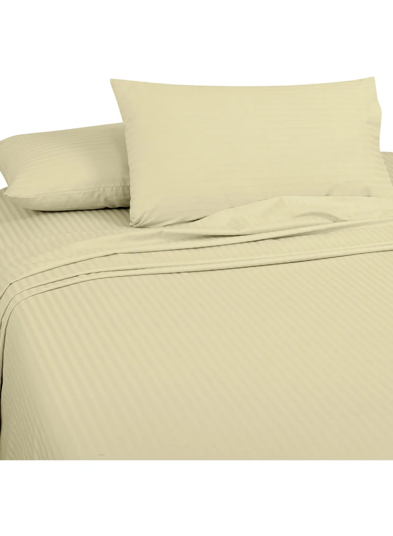 Bliss Casa Bliss Casa 3 Pieces 1cm Stripe Bed Sheets Queen (155x200+30 cm) - Soft Satin Sheet Set with Pillowcases - Deep Pocket, Hotel Collection, Luxury Bedding Set include 1 fitted Sheet, 2 Pillowcases -Camel