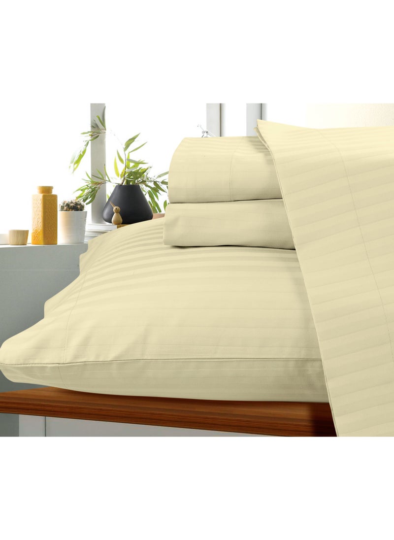 Bliss Casa Bliss Casa 3 Pieces 1cm Stripe Bed Sheets Queen (155x200+30 cm) - Soft Satin Sheet Set with Pillowcases - Deep Pocket, Hotel Collection, Luxury Bedding Set include 1 fitted Sheet, 2 Pillowcases -Camel  - Image 4