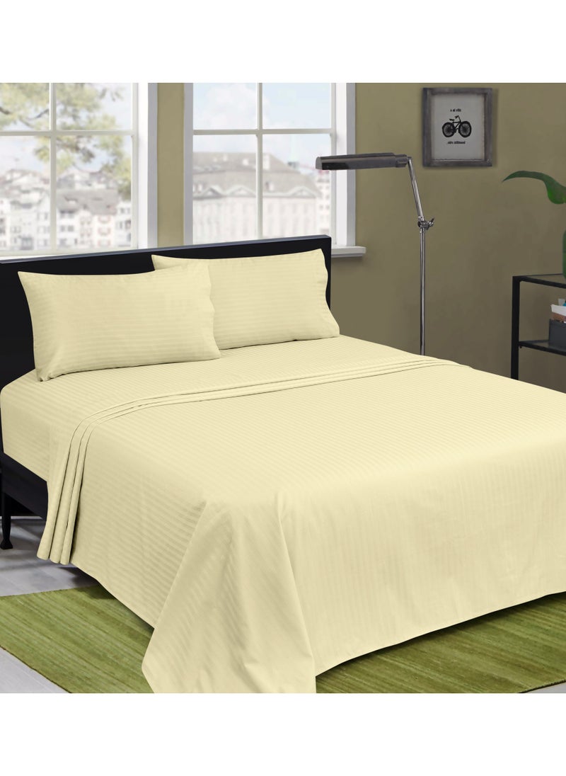 Bliss Casa Bliss Casa 3 Pieces 1cm Stripe Bed Sheets Queen (155x200+30 cm) - Soft Satin Sheet Set with Pillowcases - Deep Pocket, Hotel Collection, Luxury Bedding Set include 1 fitted Sheet, 2 Pillowcases -Camel  - Image 5