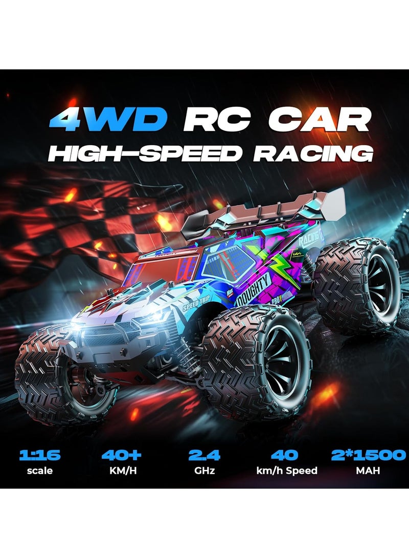 High-Speed RC Car 1:16 Scale 40km/h, 4WD Off-Road Remote Control Vehicle with 2.4GHz, 2×1500mAh Batteries - All-Terrain for Grass, Sand & Gravel. - Image 2