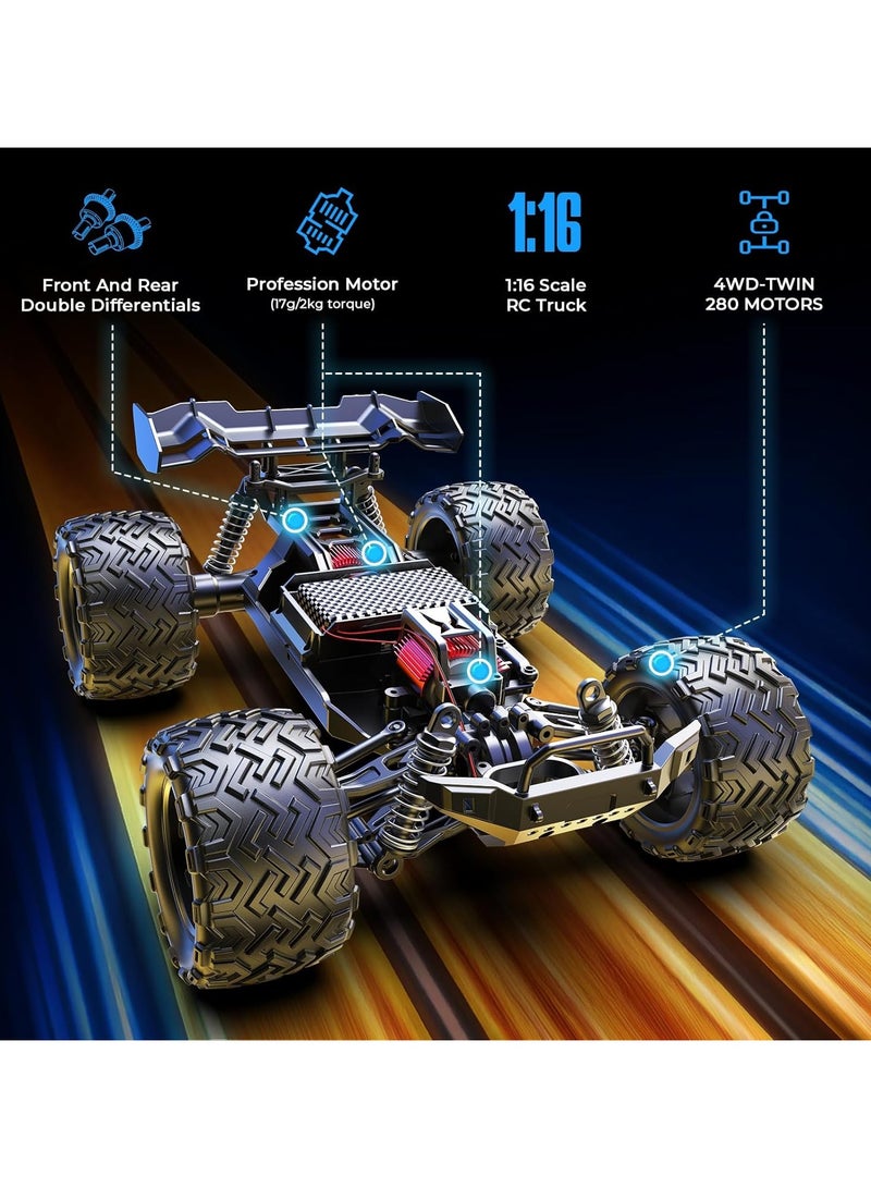 High-Speed RC Car 1:16 Scale 40km/h, 4WD Off-Road Remote Control Vehicle with 2.4GHz, 2×1500mAh Batteries - All-Terrain for Grass, Sand & Gravel. - Image 4