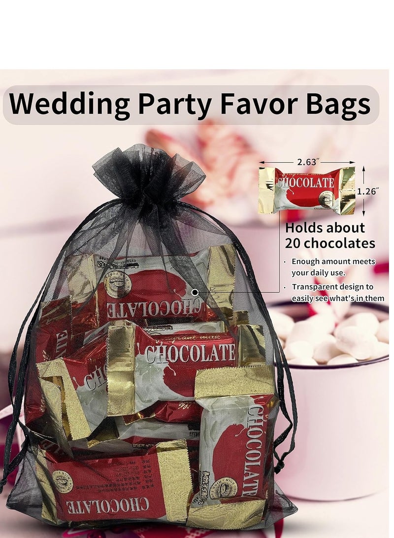 50 قطعة 13x18 سم أكياس أورجانزا سوداء شفافة لهدايا الأعراس مع رباط، أكياس مجوهرات فاخرة لحفلات وأعياد، لحماية الحلوى والفواكه - Image 2