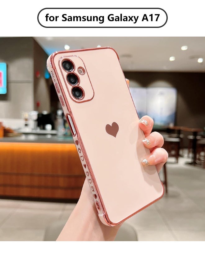 Samsung A17 5G Case Cover for Women Girl, Love Heart Plating Girly Luxury with 4 Corners Shockproof Case for Samsung Galaxy A17, Pink - Image 1