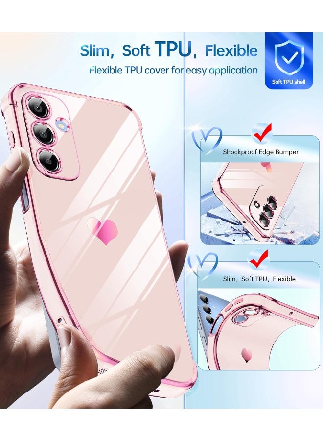 Samsung A17 5G Case Cover for Women Girl, Love Heart Plating Girly Luxury with 4 Corners Shockproof Case for Samsung Galaxy A17, Pink - Image 4