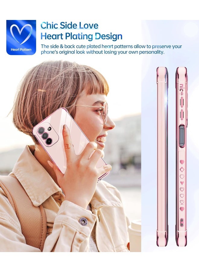 Samsung A17 5G Case Cover for Women Girl, Love Heart Plating Girly Luxury with 4 Corners Shockproof Case for Samsung Galaxy A17, Pink - Image 5
