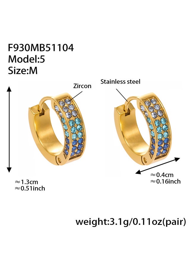 Mystery Elegant Colorfulful Full Zirconium Ring Stainless Steel Earrings Gorgeous And Exquisite Multi-size Earrings Plated With 18k Real Gold