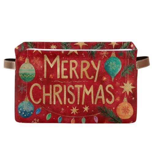 Aslsiy Storage Basket Christmas Festive Balls Leaves 2 Nursery Bins Baby Box Canvas Clothes Shelf Basket Laundry Hampers 1 Pcs - Image 1