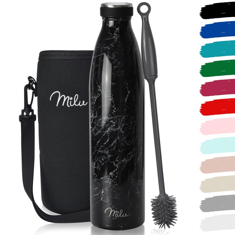 Milu Stainless Steel Drinking Bottle 500 ml  Insulated Thermo Flask for Water  Leak Proof Insulated and Double Walled Carbonated Granite Black 500ml
