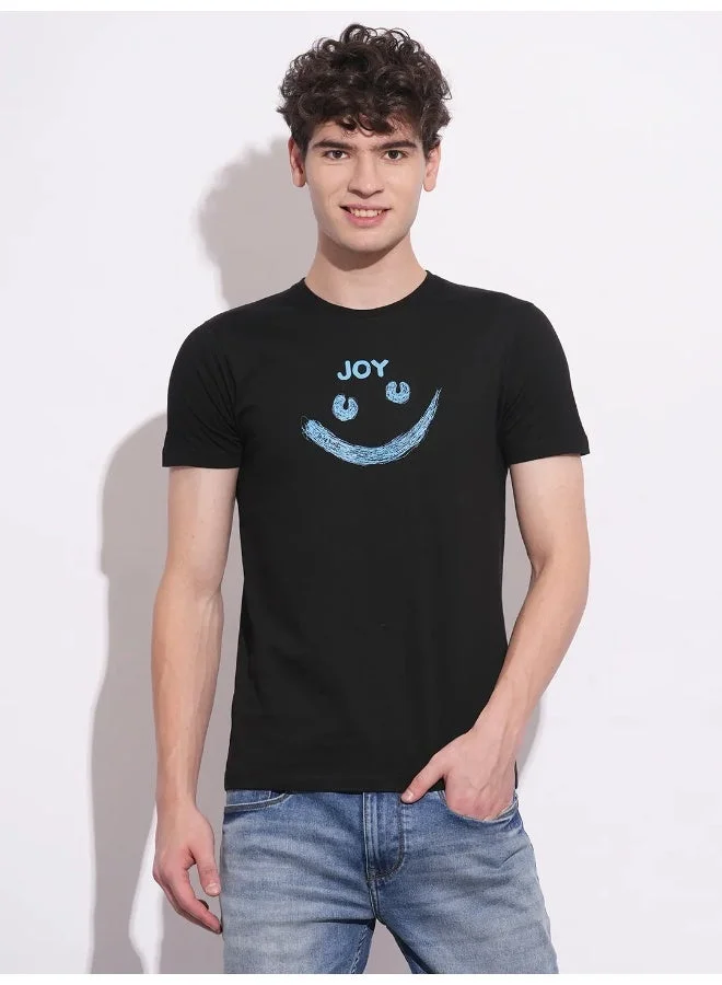 بيينغ هيومان Mens Black Round Neck Short Sleeve T-Shirt