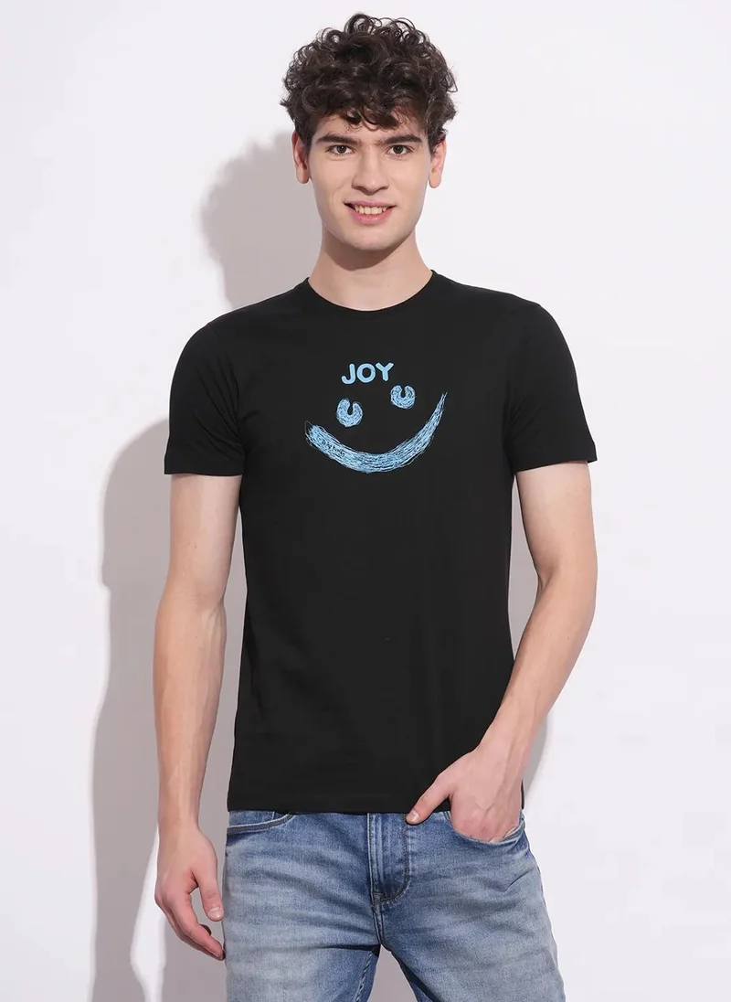 بيينغ هيومان Men Graphic Printed Round Neck Cotton Slim Fit T-shirt