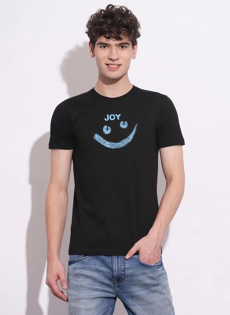 بيينغ هيومان Men Graphic Printed Round Neck Cotton Slim Fit T-shirt