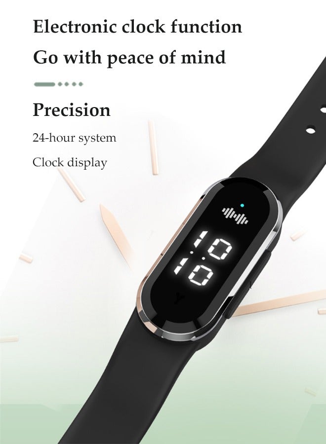 DUNISO سوار طارد البعوض، ساعة طاردة للبعوض إلكترونية، طارد بعوض محمول مقاوم للماء، مع عرض الوقت، قياس درجة حرارة الجسم وتسجيل الخطوات، مناسب للجري والسفر وتسلق الجبال، أسود - Image 4