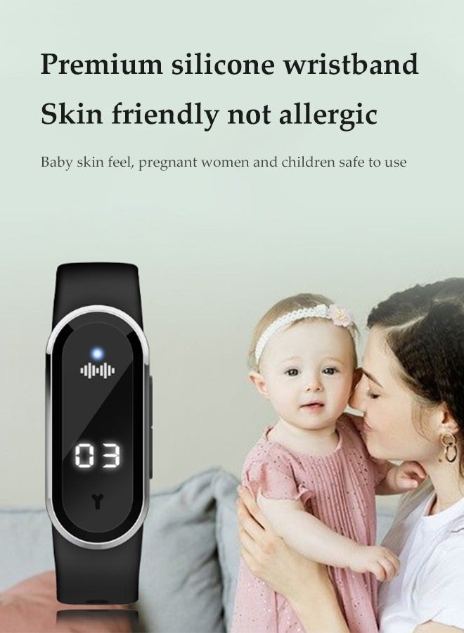 DUNISO سوار طارد البعوض، ساعة طاردة للبعوض إلكترونية، طارد بعوض محمول مقاوم للماء، مع عرض الوقت، قياس درجة حرارة الجسم وتسجيل الخطوات، مناسب للجري والسفر وتسلق الجبال، أسود - Image 5