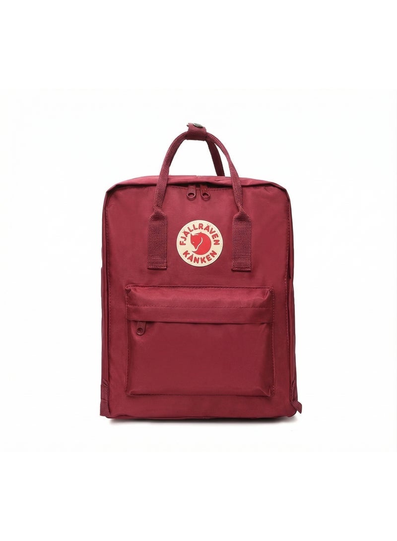 Classic Square Backpack for Women Men Teens, Water Resistant Lightweight Casual Daypack, Fashion School Bookbag with Front Pocket & Top Handles, Ideal for Daily Commute, Work, Travel Wine Red