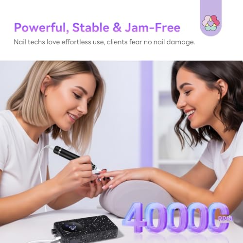 SAVILAND Professional Nail Drill 40000 RPM Portable Electric Nail Drill Kit File Machine with Ceramic Nail Bit Sanding Bands for Quick Acrylic Removal Manicure Salon Home Use Black Diamond - Image 3
