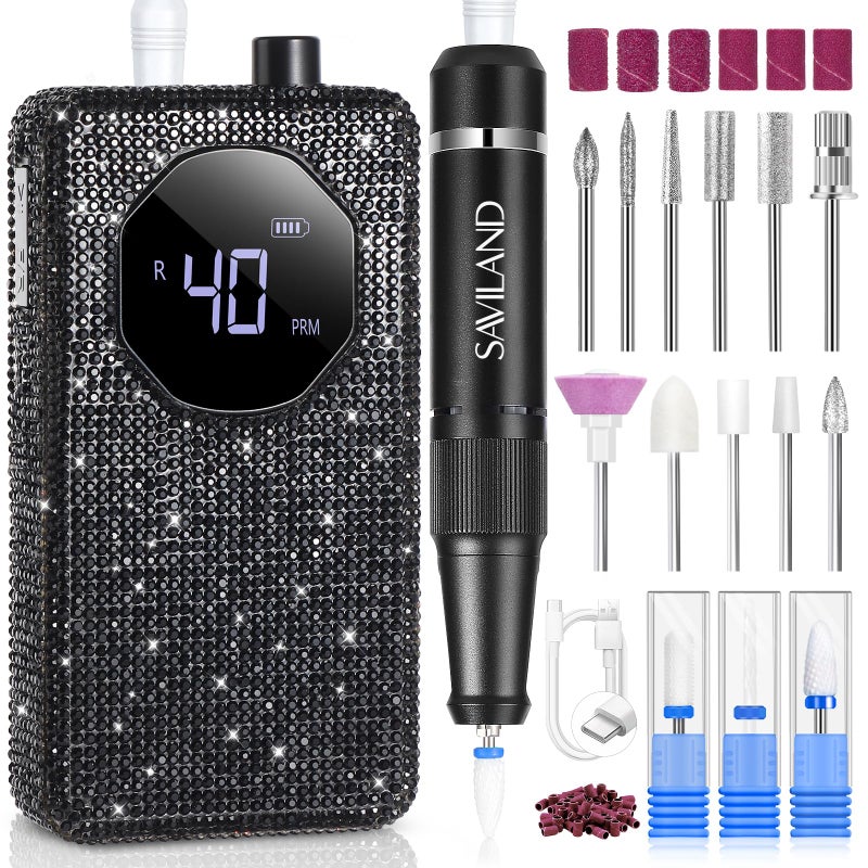 SAVILAND Professional Nail Drill 40000 RPM Portable Electric Nail Drill Kit File Machine with Ceramic Nail Bit Sanding Bands for Quick Acrylic Removal Manicure Salon Home Use Black Diamond - Image 2