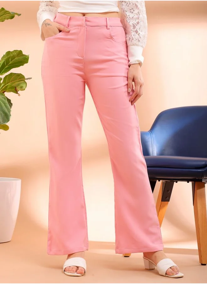 مرفوعة Women Bootcut Solid Mid-Rise Pants