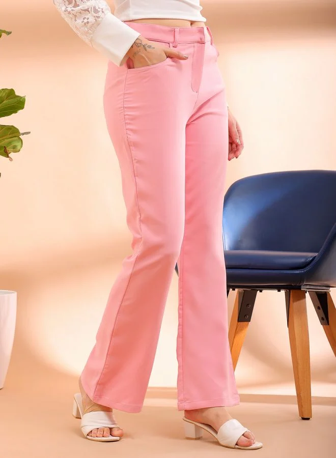 مرفوعة Women Bootcut Solid Mid-Rise Pants