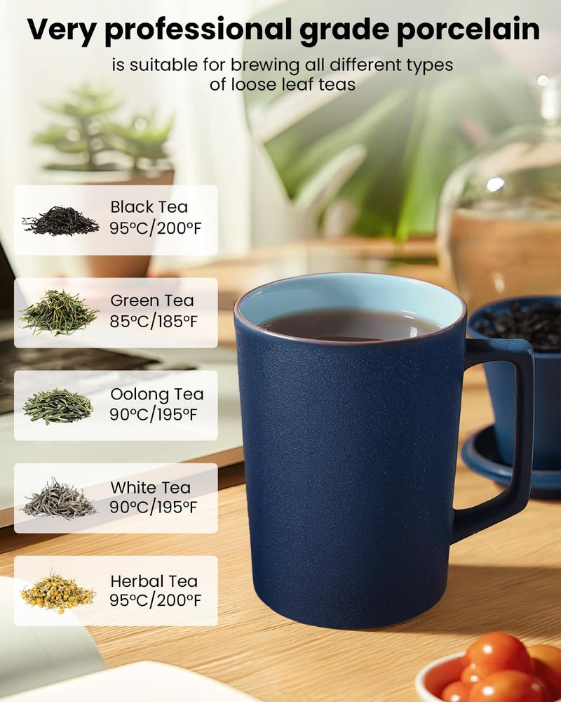 Foinly 15 oz Ceramic Tea Infuser Cup with Lid - Tea Mug with All Porcelain Strainer for Loose Leaf Teas,Microwave and Dishwasher Safe,Metal-Free,BPA-Free for Tea Lovers/Easter Day (Blue) - Image 5