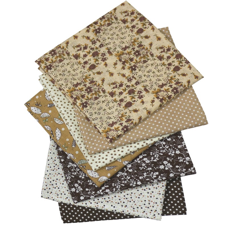 OZXCHIXU 7PCS/lot Coffee Series Floral Cotton Fabric Quilting Patchwork Fabric Fat Quarter Bundles for Scrapbooking, Cloth Sewing, DIY Crafts, Handmade Bags, Pillows - 19.7X19.7inches - Image 5