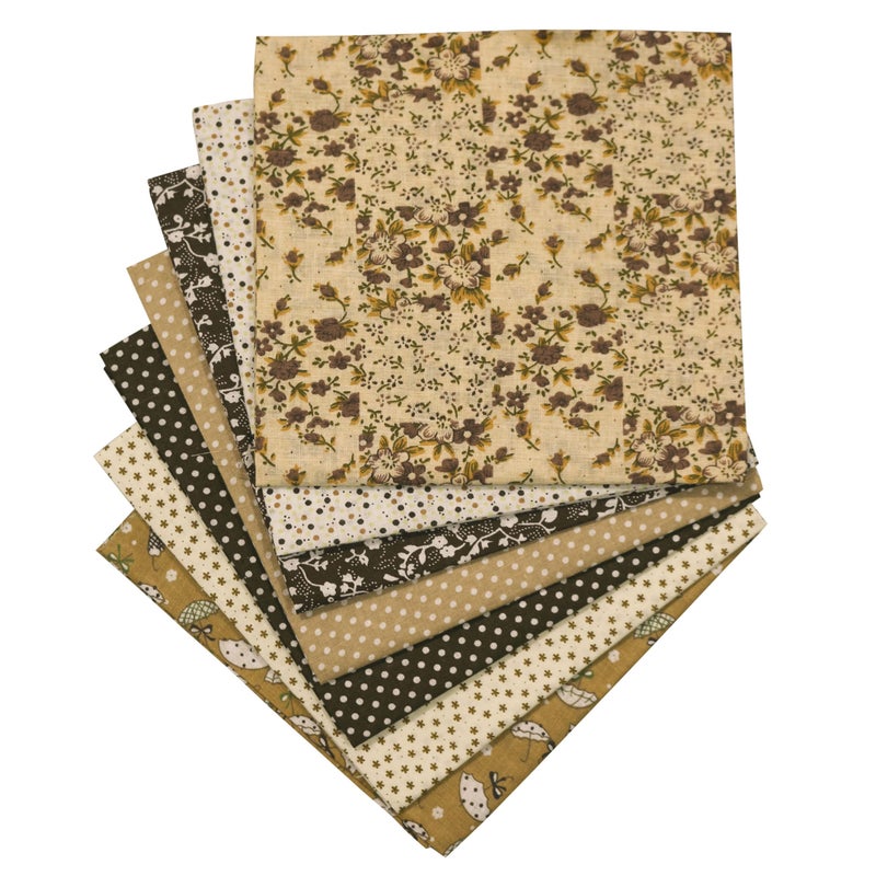 OZXCHIXU 7PCS/lot Coffee Series Floral Cotton Fabric Quilting Patchwork Fabric Fat Quarter Bundles for Scrapbooking, Cloth Sewing, DIY Crafts, Handmade Bags, Pillows - 19.7X19.7inches - Image 2
