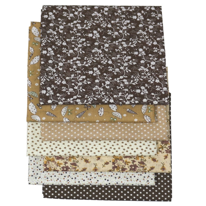 OZXCHIXU 7PCS/lot Coffee Series Floral Cotton Fabric Quilting Patchwork Fabric Fat Quarter Bundles for Scrapbooking, Cloth Sewing, DIY Crafts, Handmade Bags, Pillows - 19.7X19.7inches - Image 3
