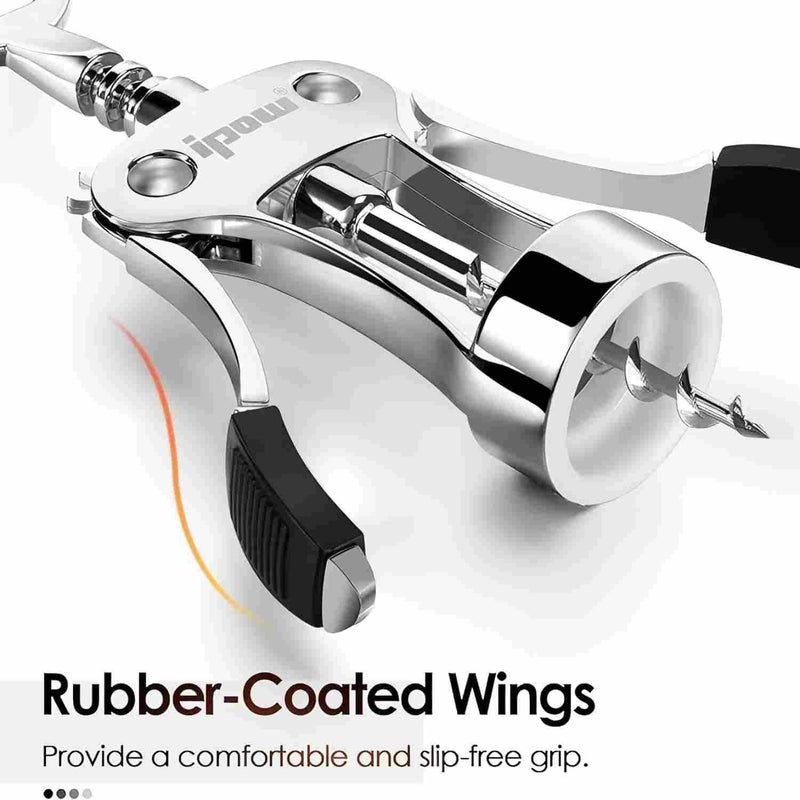 IPOW Wine Opener, Zinc Alloy Wine Bottle Opener, Wing Corkscrew Heavy Duty, Manual Multifunctional Cork Screw for Waiter, Silver - Image 4