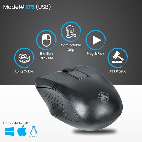 Prodot USB Plug & Play Ergonomic Wired Mouse I High Resolution 1000 DPI Optical Sensor I 5M Key Press Life & Clickable Scroll Wheel I 1 Year Warranty I Compatible with Windows, iOS, Linux - Image 2
