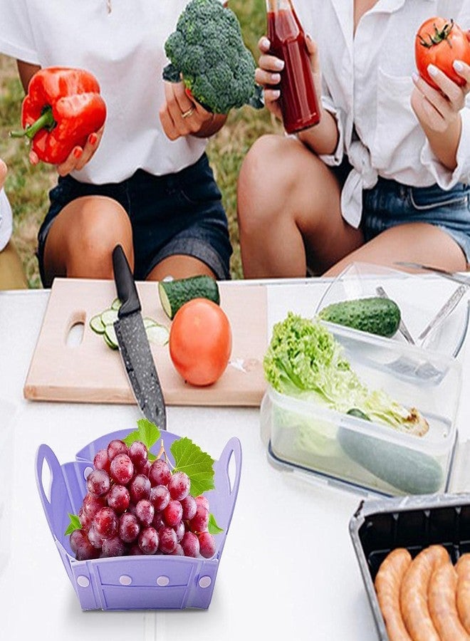 Cloyster Foldable Silicone Bowl and Plate Collapsible Tableware for Family and Camping,Foldable Kitchen Food Strainer Basket for Draining Vegetable, Fruits Dish Tableware for Travel Picnic (Purple) - Image 5
