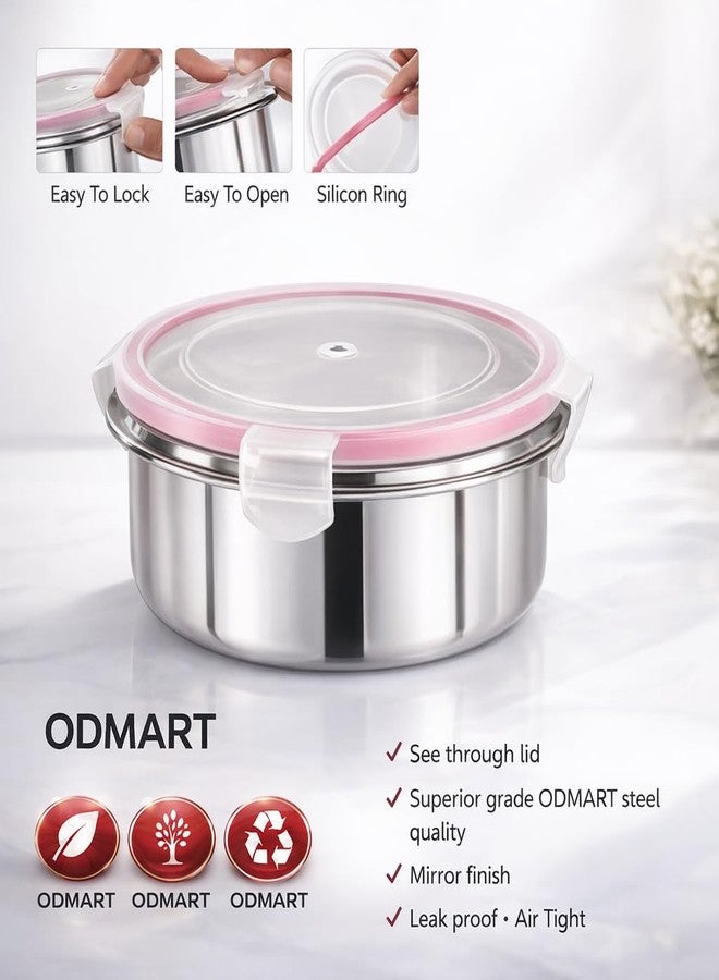 ODMART Stainless Steel Leak Proof Click & Seal Tiffin Container | Airtight Lunch Box for Office, School & Travel | Rust-Free, Easy Grip, Compact Food Storage (500ml) - Image 3