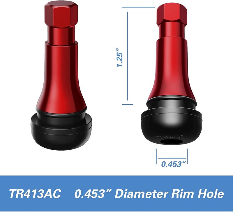 CKAuto TR413AC Red Chrome Rubber Snap-in Tire Valve Stems (5 Pack) - Image 3