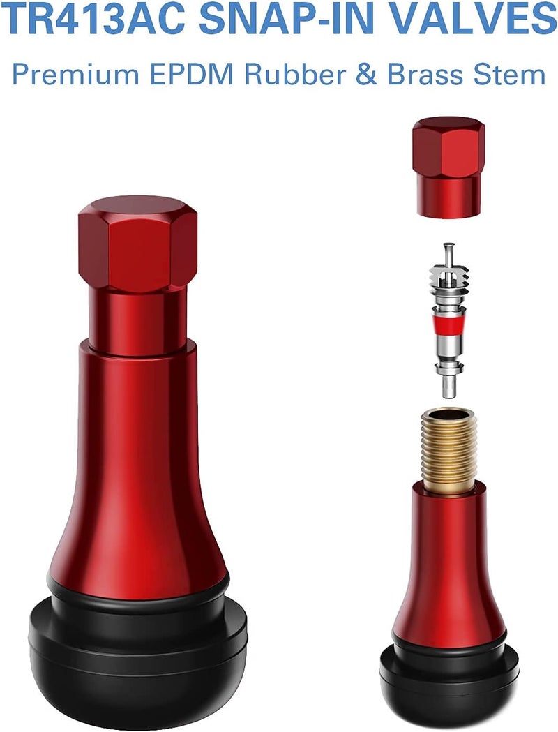 CKAuto TR413AC Red Chrome Rubber Snap-in Tire Valve Stems (5 Pack) - Image 4