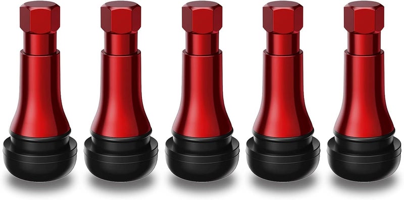 CKAuto TR413AC Red Chrome Rubber Snap-in Tire Valve Stems (5 Pack) - Image 1