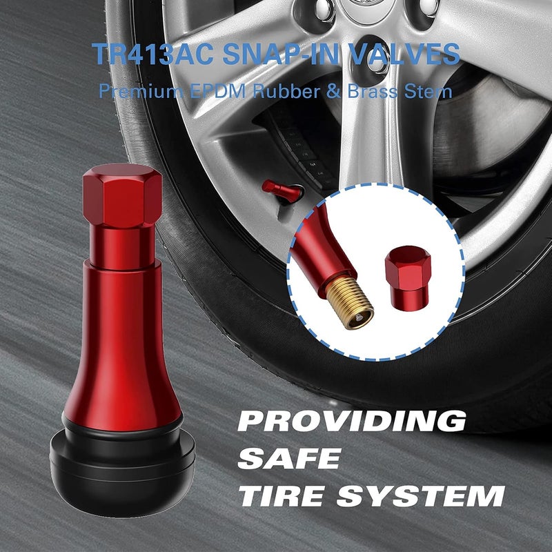 CKAuto TR413AC Red Chrome Rubber Snap-in Tire Valve Stems (5 Pack) - Image 5