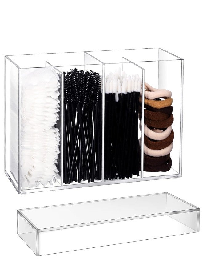 HOMANLY 4 Compartment Acrylic Makeup Organizer with Lid - Clear Cosmetic Storage Box with 4 Trays for Eyelash, Mascara, Brushes, Cotton Balls, Bathroom & Office Use - Image 1