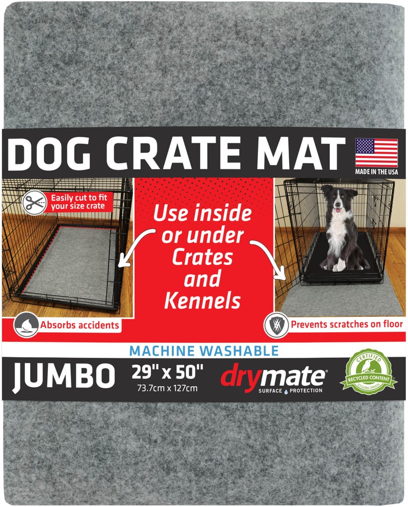 Drymate Dog Crate Mat Liner, Absorbs Urine, Waterproof, Non-Slip, Washable Puppy Pee Pad for Kennel Training - Use Under Pet Cage to Protect Floors, Thin Cut to Fit Design (USA Made) (LGrey)(29"x50") - Image 1