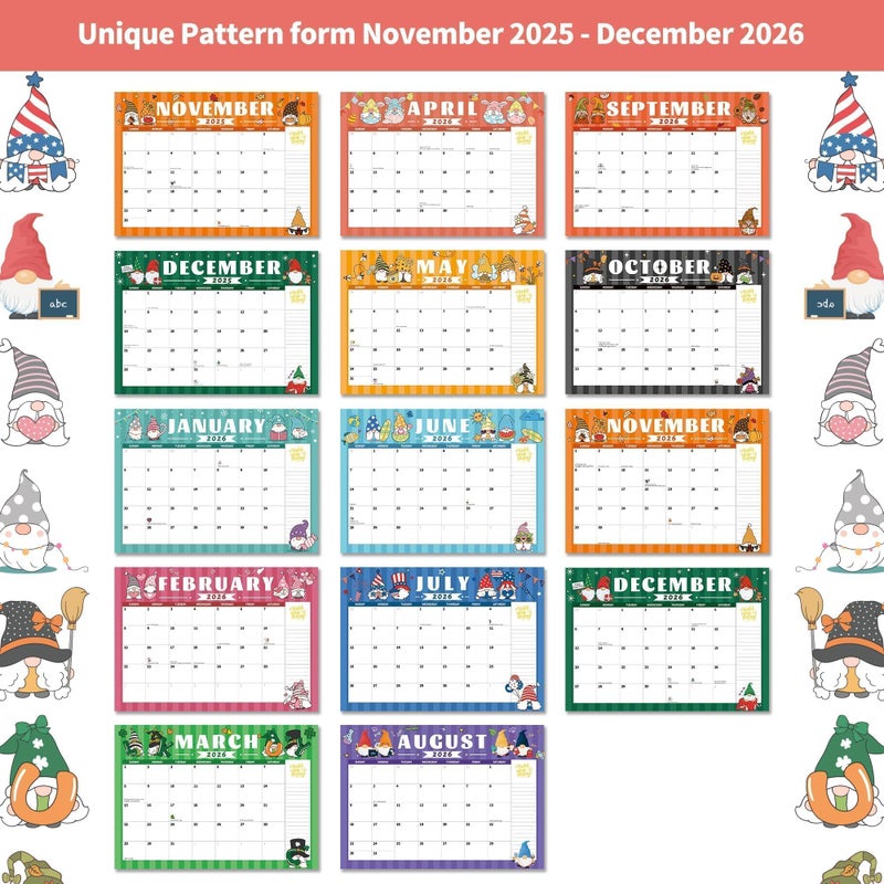 windrio 2026 Desk Calendar Wall Calendars, Large 17" x 12", November 2025 - December 2026 Monthly Planner Desktop, 14 Months Planning Organizing for Home, School, Office, Holiday, Gnome - Image 2