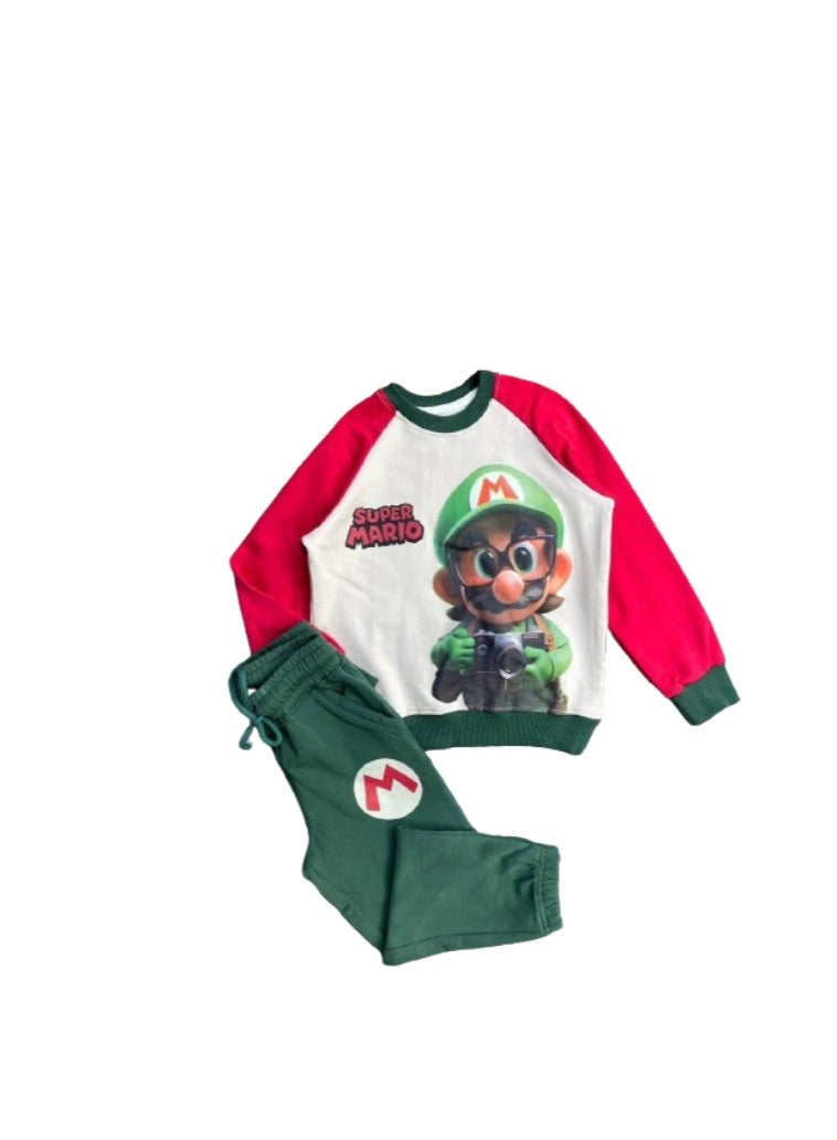 Boys' pajamas, beige and red T-shirt and green pants - Image 3