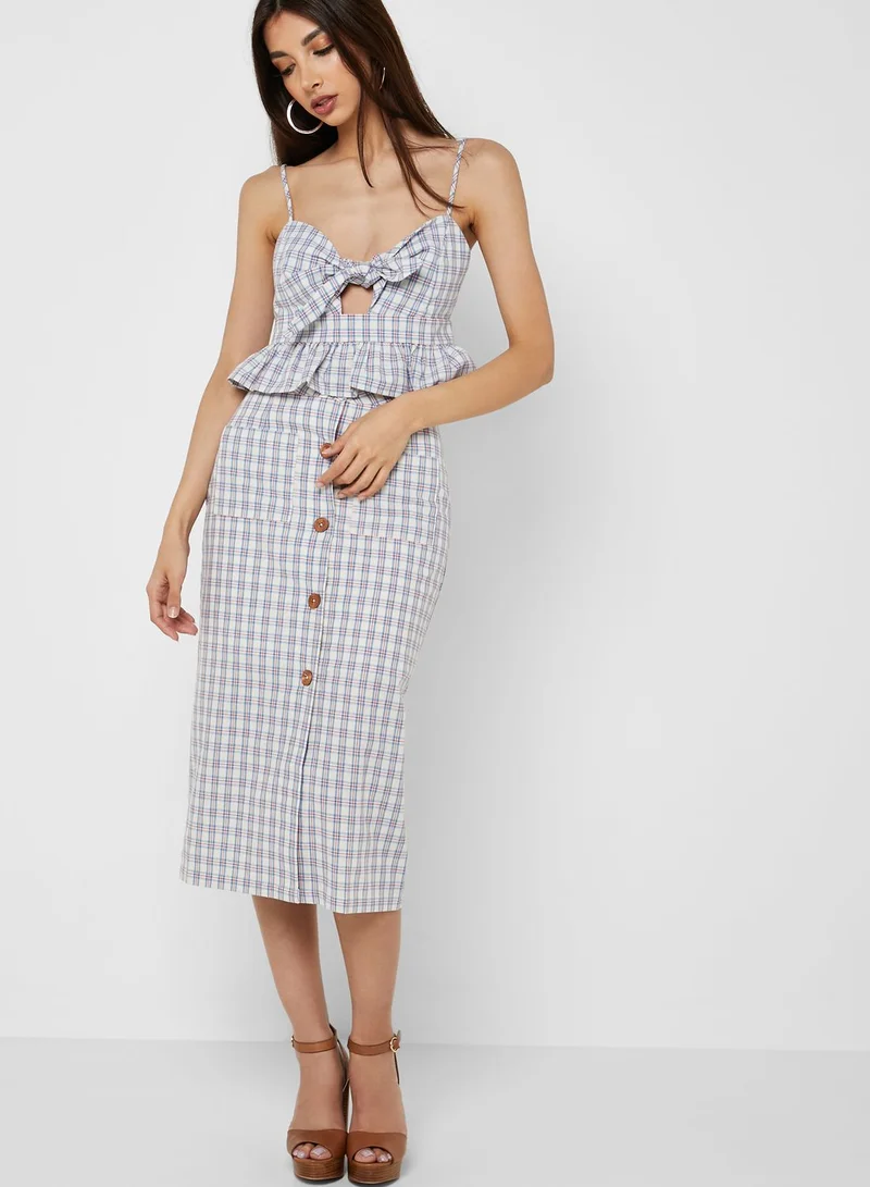 English Factory Button Down Checked Midi Skirt