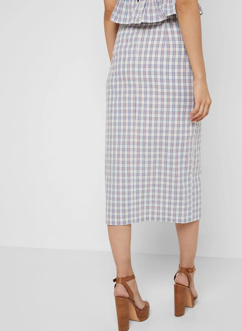 English Factory Button Down Checked Midi Skirt