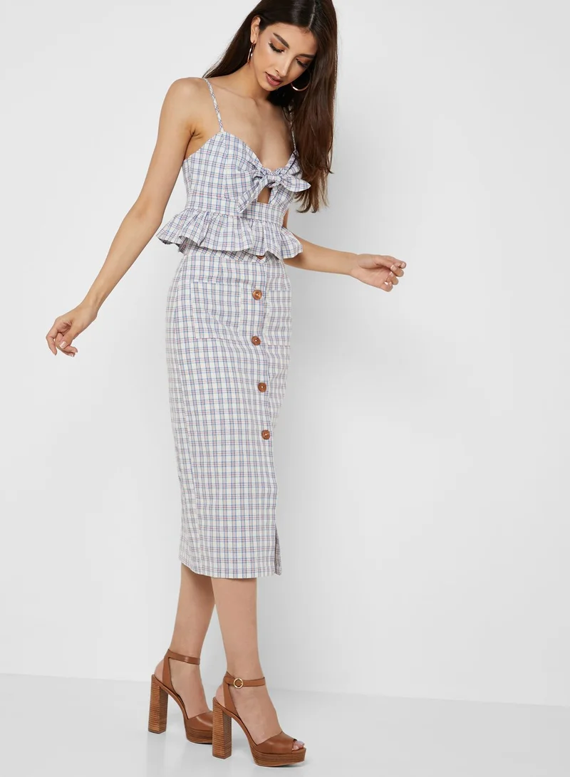 English Factory Button Down Checked Midi Skirt