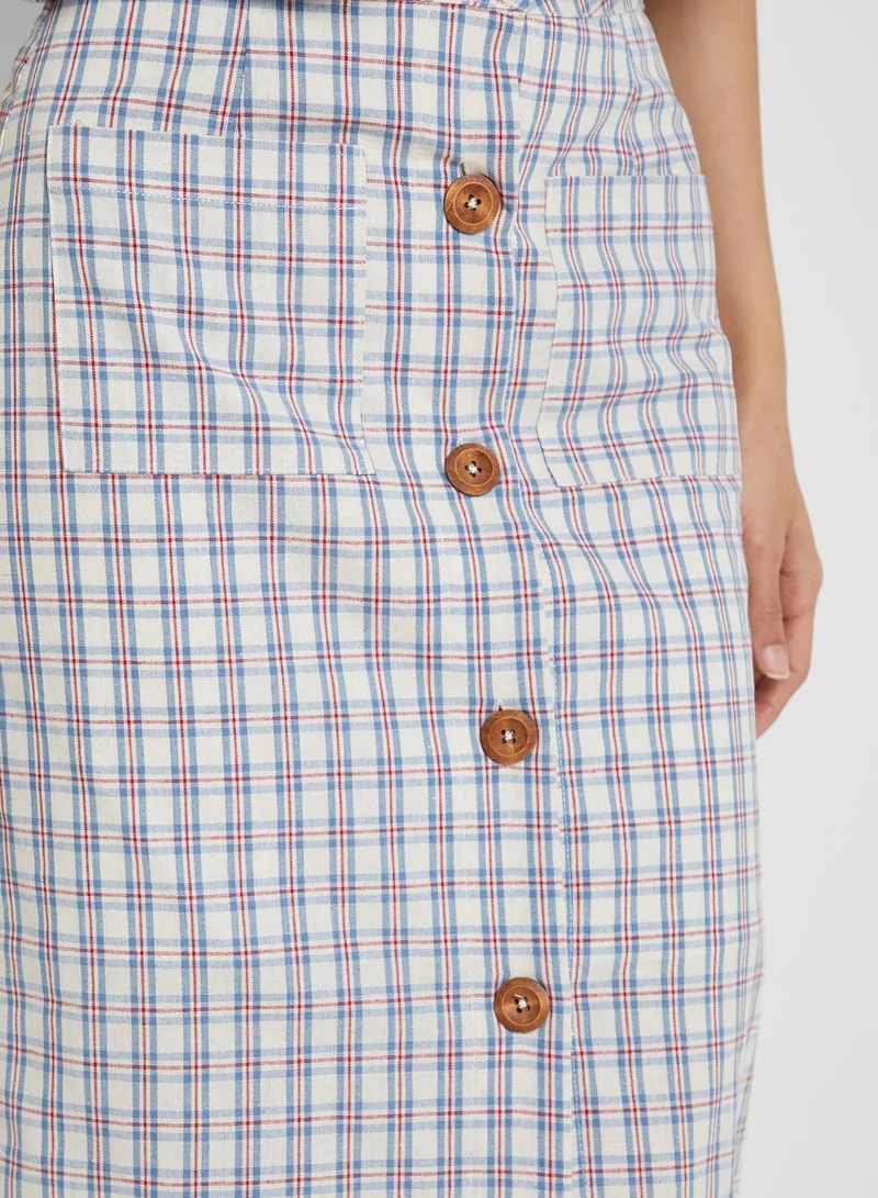 English Factory Button Down Checked Midi Skirt