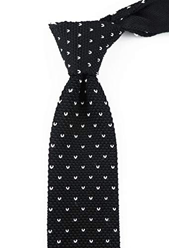 Secdtie Mens Knit Black and White Ties Modern Basic Designed Sweater Casual Silk Necktie - Image 2