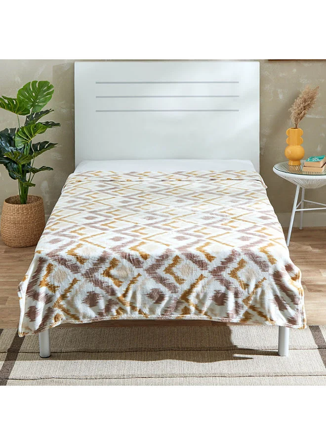Home Box Matrix Ikkat Flannel Single Size Polyester Blanket 200x140 cm -Multicolour