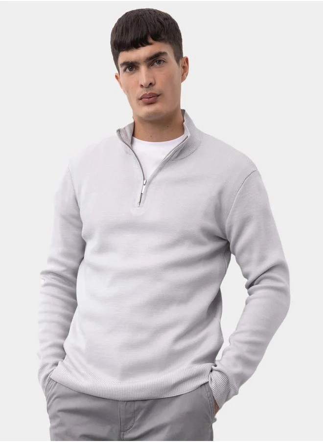 ديفاكتو Regular Fit Hight Neck with Zipper Knit Sweater