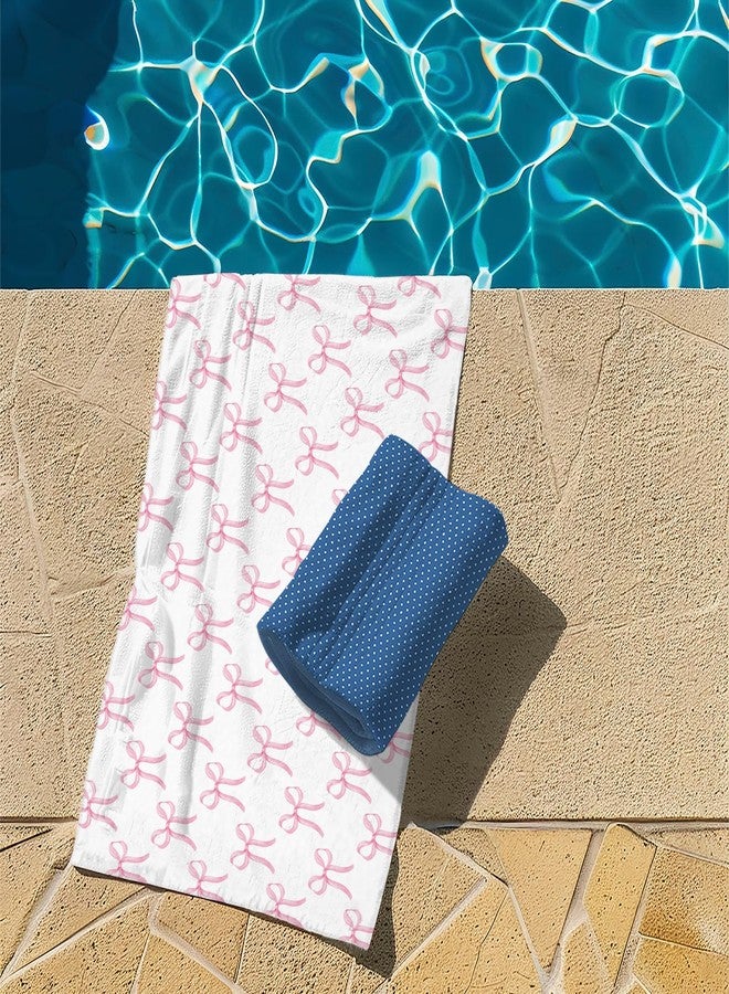 Tzhim Preppy Pink Bow Beach Towel, Pink Coquette Bowknots Pool Towels, Trendy Preppy Cute Girly Sand Towel Large Bath Towels Gifts for Women Teen Girls, Coquette Bows Bathroom Decor, 30x60in - Image 5
