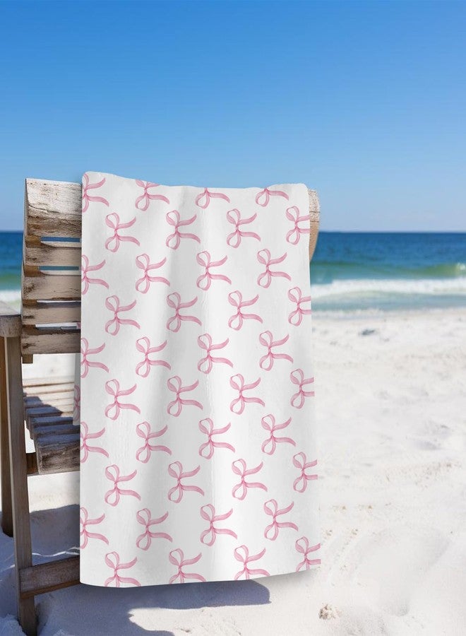 Tzhim Preppy Pink Bow Beach Towel, Pink Coquette Bowknots Pool Towels, Trendy Preppy Cute Girly Sand Towel Large Bath Towels Gifts for Women Teen Girls, Coquette Bows Bathroom Decor, 30x60in - Image 2