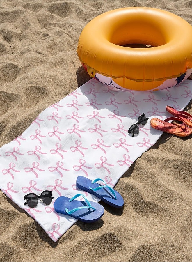 Tzhim Preppy Pink Bow Beach Towel, Pink Coquette Bowknots Pool Towels, Trendy Preppy Cute Girly Sand Towel Large Bath Towels Gifts for Women Teen Girls, Coquette Bows Bathroom Decor, 30x60in - Image 3