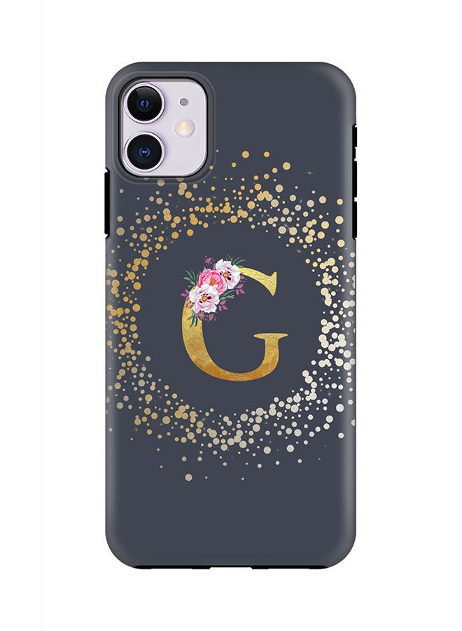 Stylizedd Monogram Tough Cover for Apple iPhone 11 Case Custom Initials Letter Floral Pattern Tough Pro Dual Layer hybrid PC inner TPU protection Alphabet- G (Grey) - Image 1
